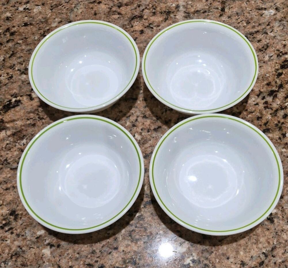 Corelle Wildflower Honeydew Green Stripe 6 1/4" Cereal Bowls Set of 4